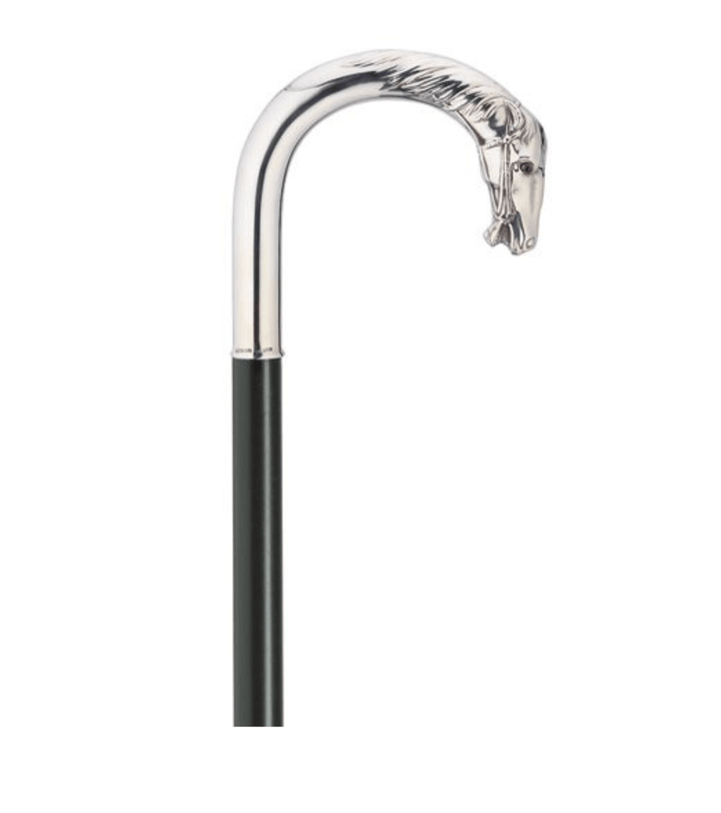 Alpacca Horse Head Crook Walking Cane on Black Maple Shaft, Men's 36" - Canes Galore