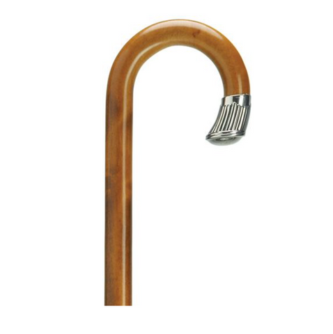 Alpacca Silver Nose Cap on Cherry-stained Crook Handle Walking Cane