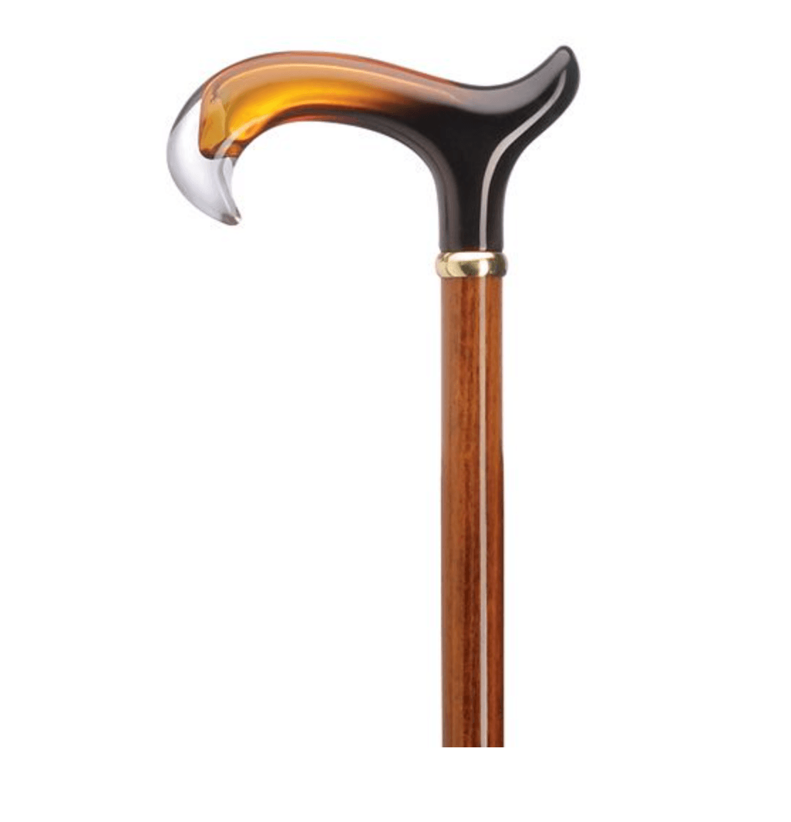 Ladies’ translucent amber handle walking cane with cherry-stained hardwood shaft and brass ring – 36" stylish cane from Canes Galore.