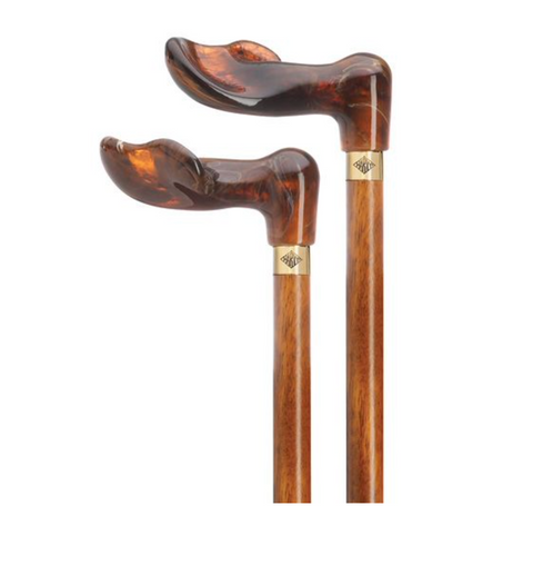 Amber Palm Grip Walking Cane, cherry-stained hardwood shaft, RIGHT HAND 36