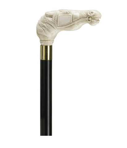 Antique Ivory Horse head Walking Cane on Black shaft 36