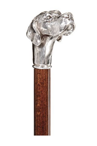 LOYAL LABRADOR, silver plated dog handle Walking Cane, hardwood shaft 36