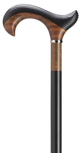 Ergonomic Hand Carved Walking Cane | Styrated Derby | Walnut Finish | 36