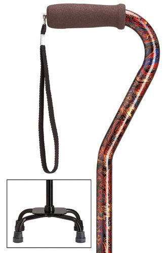Classic Paisley Quad Walking Cane, small base, 30-39" - Canes Galore