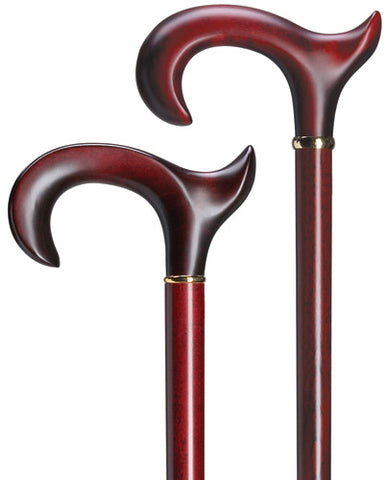 Men's Maple hardwood anatomic walking cane, Burgundy stained, LEFT 36