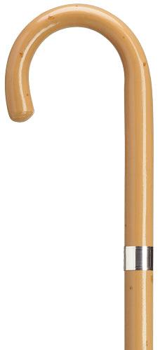 Round Nose Crook 1" Malacca Walking Cane, Sterling Silver Band 36" - Canes Galore