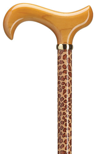 LEOPARD cat pattern with Maple Wood Derby Handle Walking Cane 36