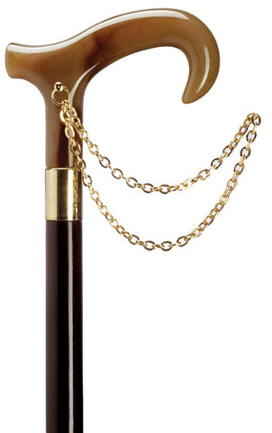 Ladies Derby Walking Cane with gold chain, Horn Green