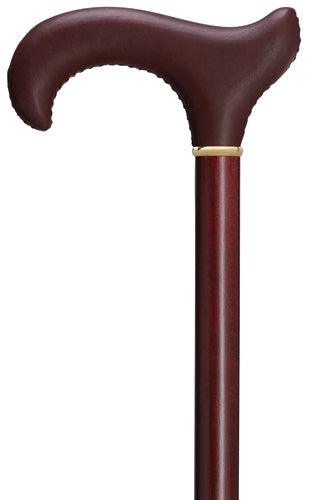 BURGUNDY shaded Leather Derby Walking Cane on matching hardwood shaft 36" - Canes Galore