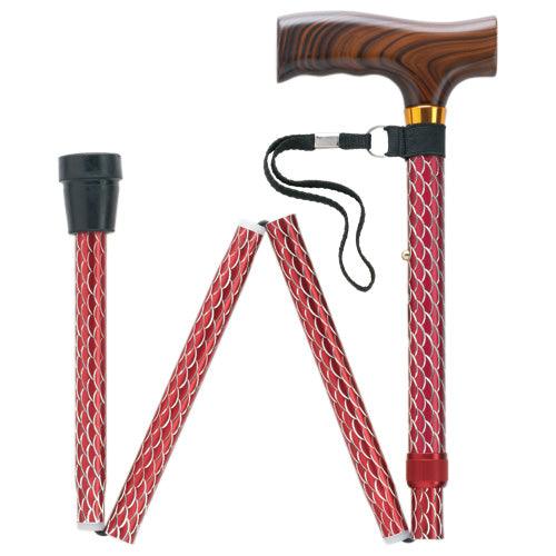 ROSE RED SCALLOP Fritz Travel Folding Adj Cane 33-37" - Canes Galore