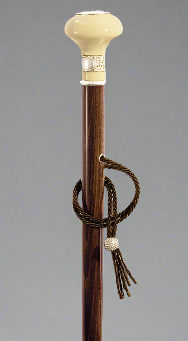 M’Lady 36" walking stick with faux ivory knob and 925 sterling silver detailing – luxury cane for formal occasions at Canes Galore.