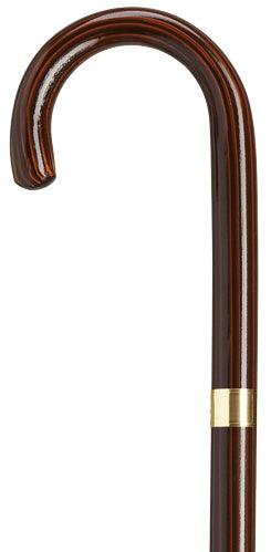 Round Nose Crook 1" Castania Walking Cane, 14kt Gold Band 36" - Canes Galore