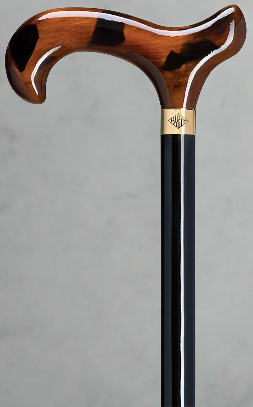 Morocco men’s spotted derby handle walking cane with brass collar and 36" shaft – premium walking accessory from Canes Galore.