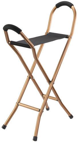 Folding Quad Seat Cane, bronze aluminum X-frame holds 250 lbs. - Canes Galore