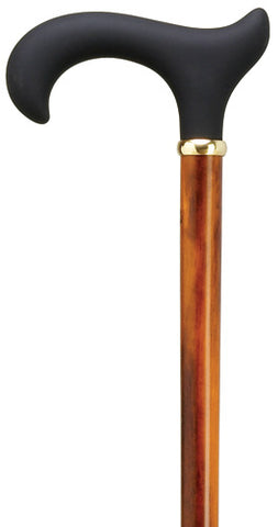 Soft Touch Black Wide Handle Derby Walking Cane, Scorched Ashwood, 36