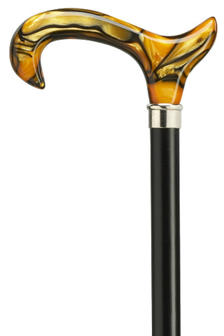 ORANGE acrylic derby handle walking cane, black wood shaft 36