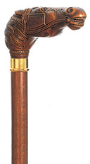 Palio the Race Horse, brown molded handle wood walking stick 36
