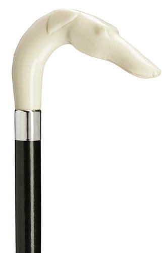Russian Hound "L" shape IVORY dog, black shaft Walking Cane 36" - Canes Galore