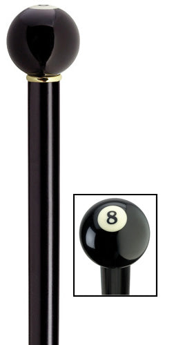 Genuine 8-Ball Walking Stick, black hardwood shaft 36