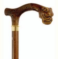 Butch the Dog, molded handle on brown wood walking stick 36