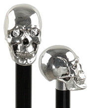 Skull Knob Walking Stick with SWAROVSKI CRYSTAL EYES on black beech shaft, 34" - Canes Galore