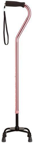 Rose Pink Quad Walking Cane, large black base, 30-39" - Canes Galore