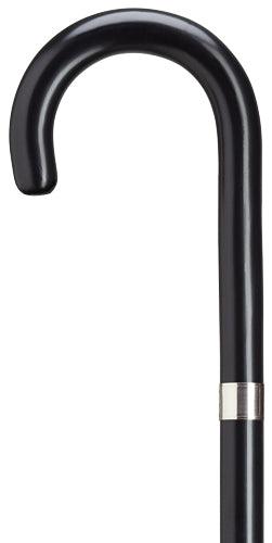 Round Nose Crook 1" Black, Sterling Silver Band 36" - Canes Galore