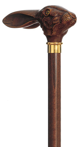 Jack the Hare, Extra Tall molded handle brown wood walking stick - Canes Galore