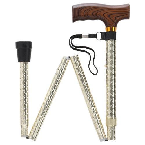 GOLD GOLDEN SCALLOP Fritz Travel Folding Adj Cane 33-37" - Canes Galore