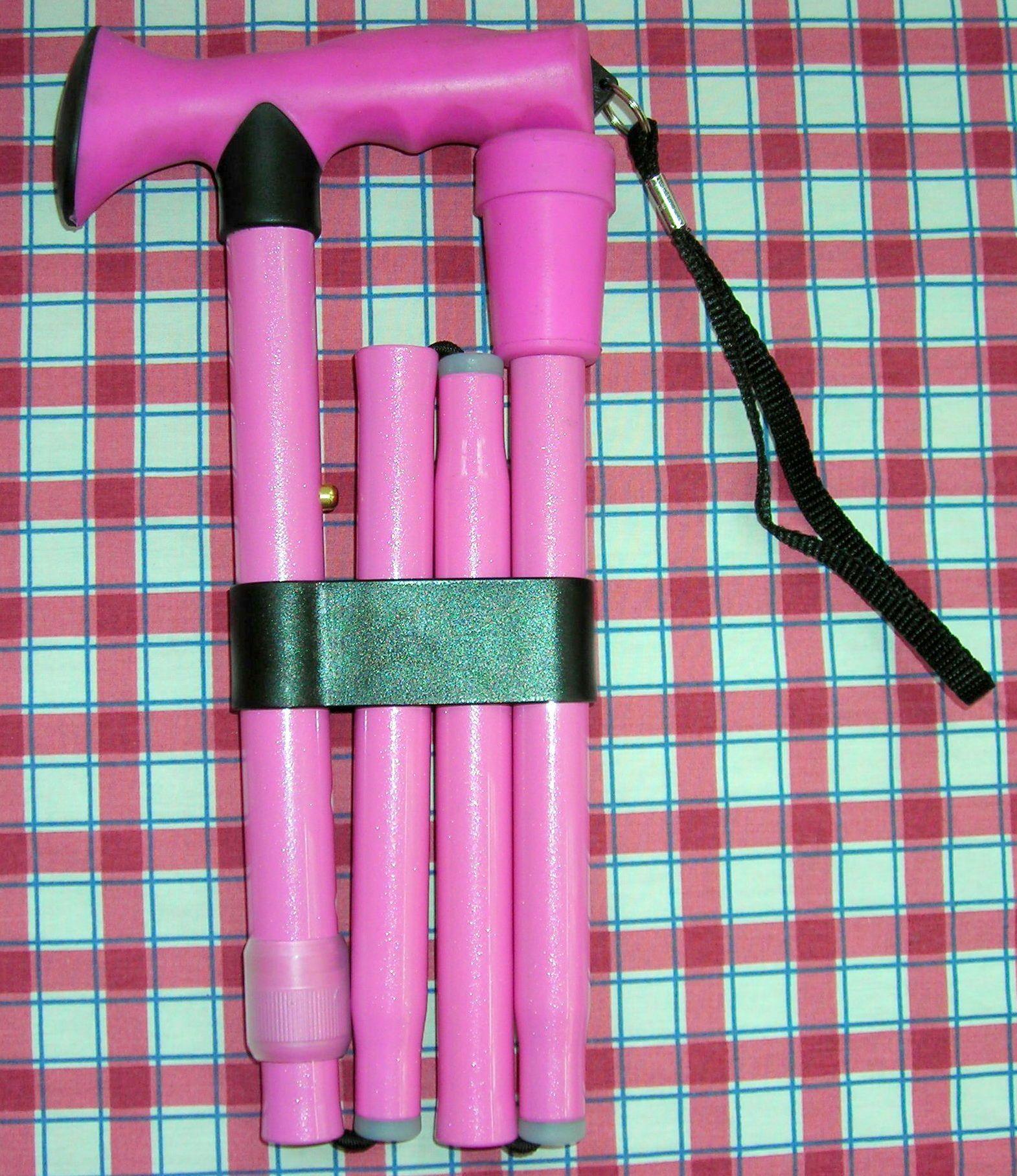 ERGONOMIC SOFT TOUCH HANDLE, LIGHT PINK FOLDING ADJ 32.5-36.5" - Canes Galore