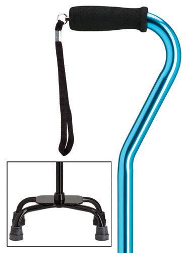 Solid Blue Quad Walking Cane, large black base, 30-39" - Canes Galore