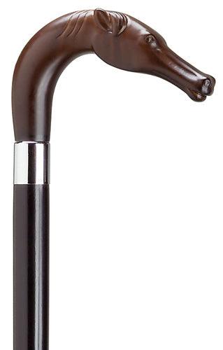Horse Head "L" shape Ivory Walking Cane on Black shaft 36" - Canes Galore
