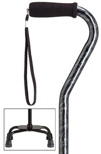 Black Marble Quad Walking Cane, Large base, 30-39" - Canes Galore