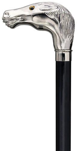 Silver Golf Horse Head on Black Maple shaft, imported 36" - Canes Galore