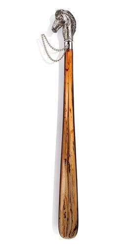 Silver Nickle Stallion, 17" Tortoiseshell Shoe Horn, 21" total - Canes Galore