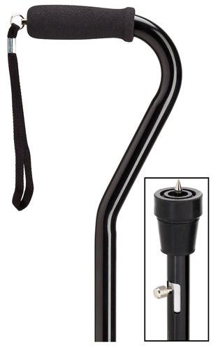 Black Offset Cane with built-in ICE PICK, adj 29-37" - Canes Galore