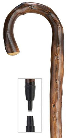 Congo Wood Crook Walking Cane with combi spike/rubber tip, 36