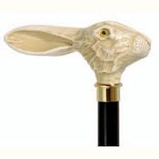 Harvy (white rabbit), molded handle black hardwood walking stick