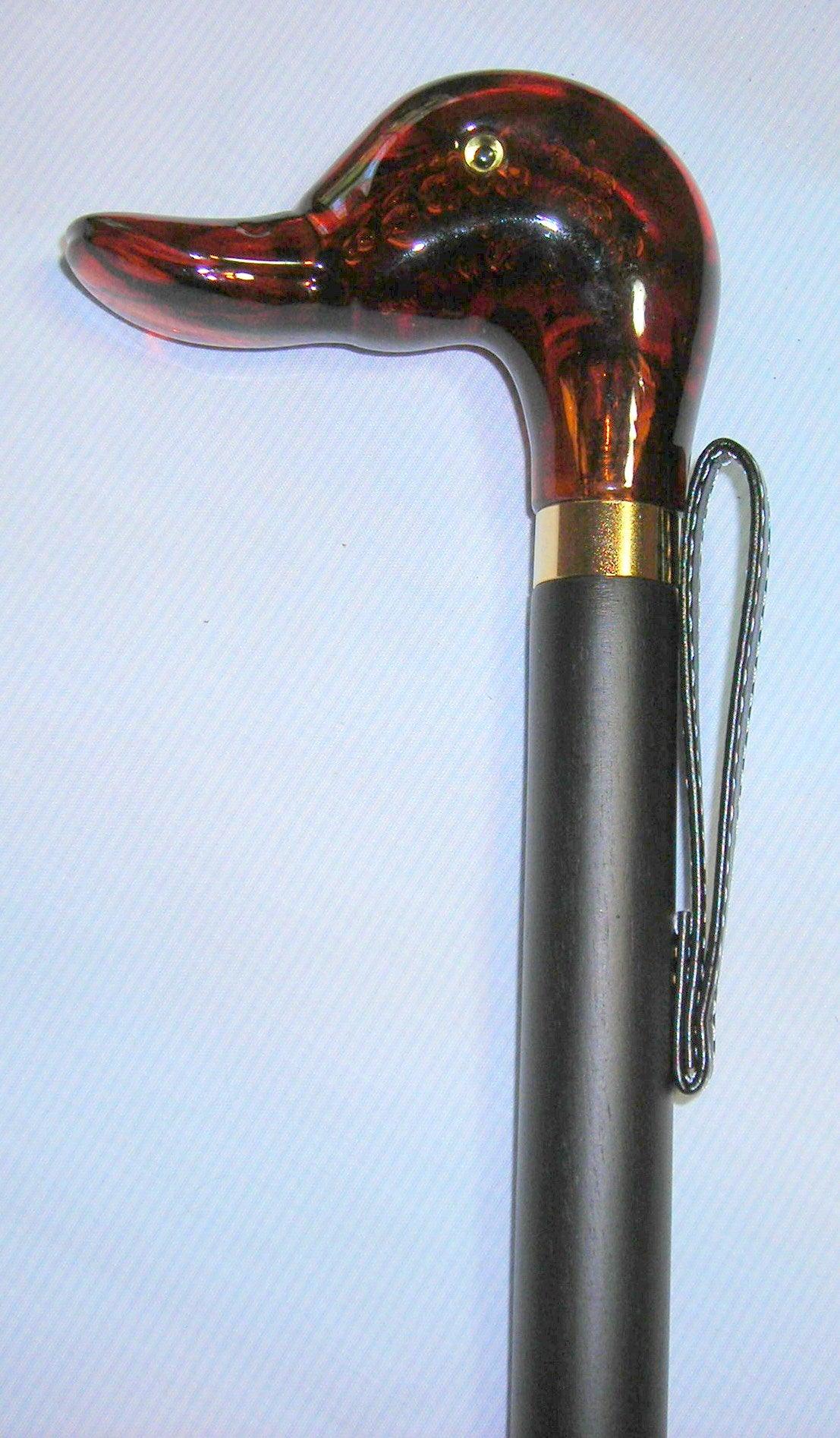 Amber Duck Head on Black Wood, Tortoiseshell Shoe Horn 22" - Canes Galore