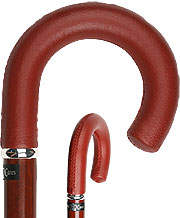 Burgundy Leather Crook handle, Padauk Wood shaft, 36.5" - Canes Galore