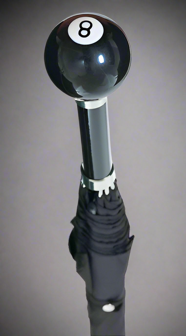Billiard Pool 8-Ball Umbrella | Genuine Ball Handle, Black 36" - Canes Galore - Canes Galore