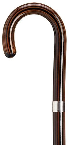 Ladies Ebony Stained Maple Crook Walking Cane | Sterling Silver Band 36" - Canes Galore - Canes Galore