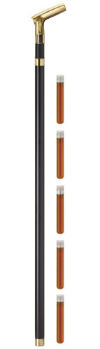 Brass Gold GOLF WEDGE handle Black Shaft 5 Glass Flasks Cane 36" - Canes Galore