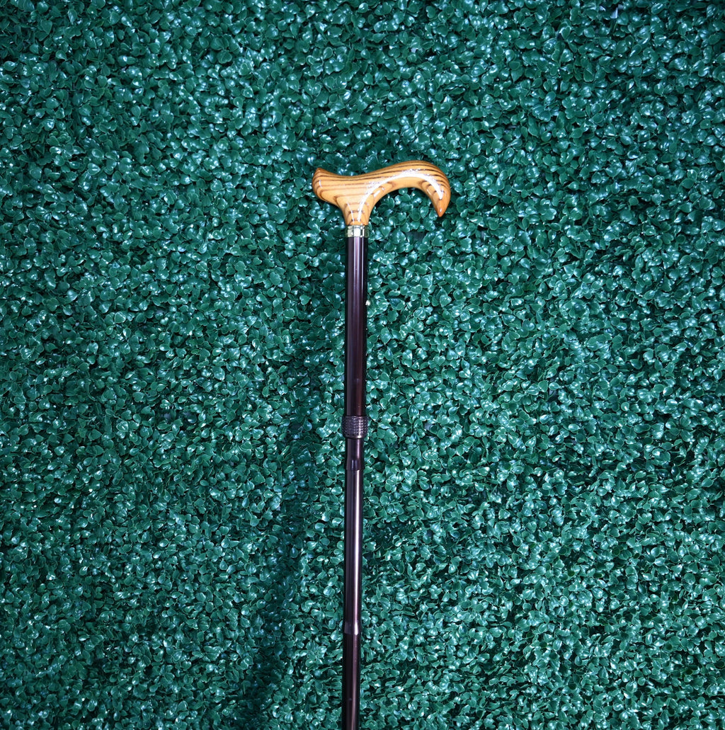 New! Brown Folding Adjustable Derby Walking Stick With Wallet - Canes Galore