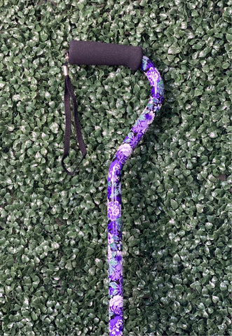 Mauve Purple Floral Offset Adjustable Walking Cane 30-39