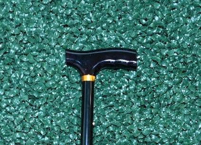 Black Travel Folding Walking Cane with Wood Fritz Handle 33-37