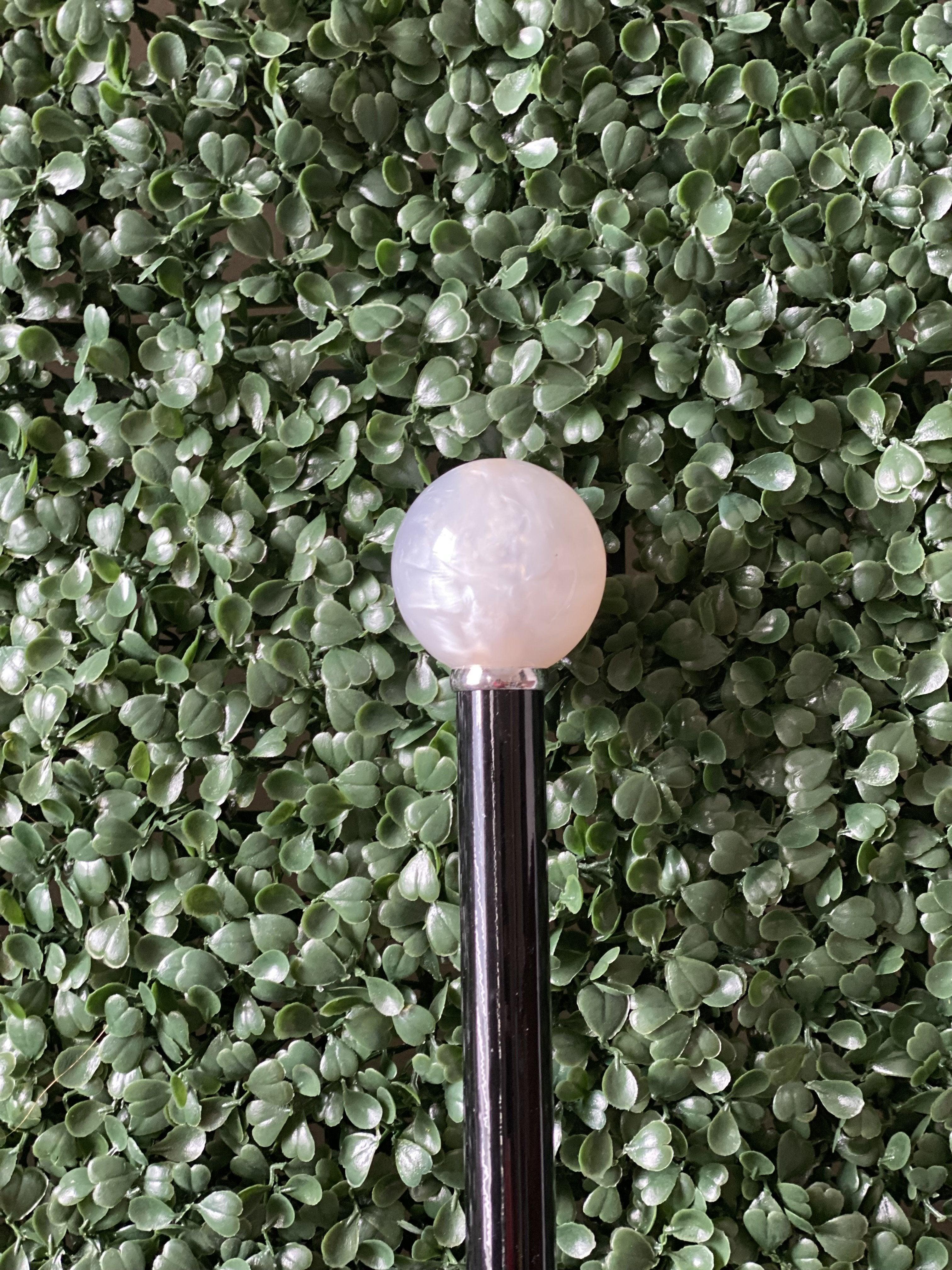 Pearl White Ball on Black Shaft Walking Stick 36" - Canes Galore